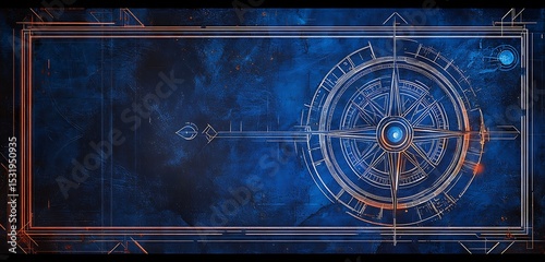 Blueprint mock of lunar-powered compass with sapphire lines on obsidian background -