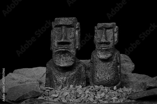 Easter island heads still life landscape hand made by photographer from silicon moulds