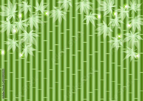 竹と青紅葉、背景、イラスト、かわいい、和風