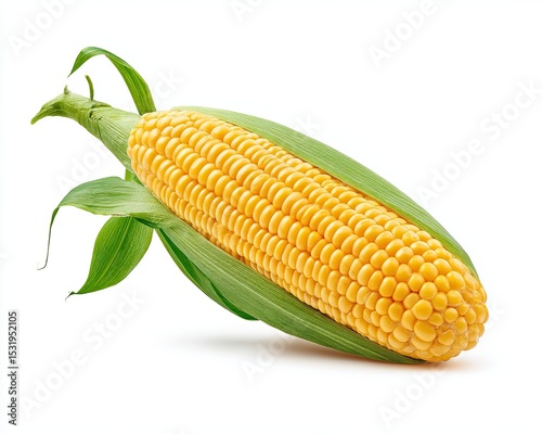 Fresh, ripe corn on the cob with vibrant yellow kernels and green husk.