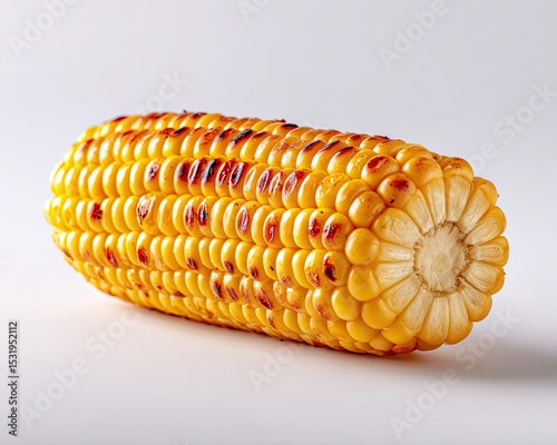 Deliciously grilled corn on a white background, showcasing its vibrant yellow color.