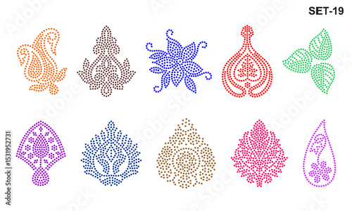Rhinestone hotfix transfer Buti set design for laser cutting, 2.2 mm hole size 6 ss, floral, carry, geometrical designs, set no.19