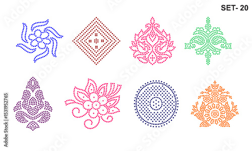 Rhinestone hotfix transfer Buti set design for laser cutting, 2.2 mm hole size 6 ss, floral, flower, geometrical designs, set no.20