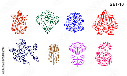 Rhinestone hotfix transfer Buti set design for laser cutting, 2.2 mm hole size 6 ss, carry, flowers, abstract geometrical designs, set no.16