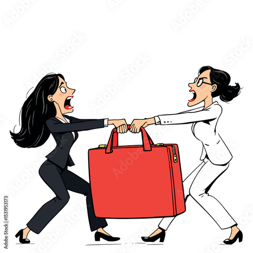 Vsai businesswomen fighting over briefcase, office rivalry and competition