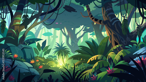 Lush Tropical Jungle Landscape. A Serene Nature Scene