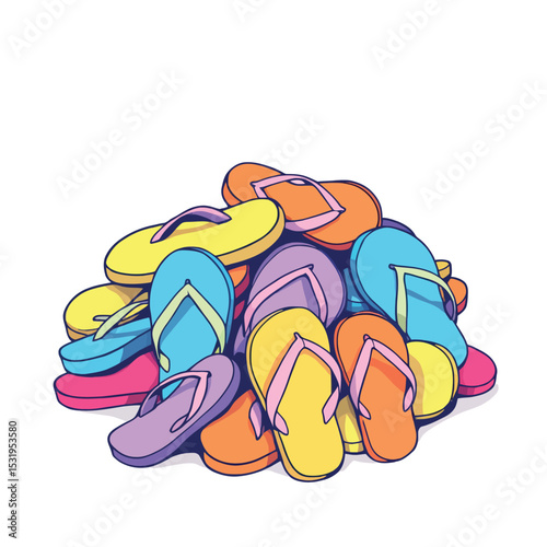 Vsai pile of colorful flip flops forming a mountain of summer footwear