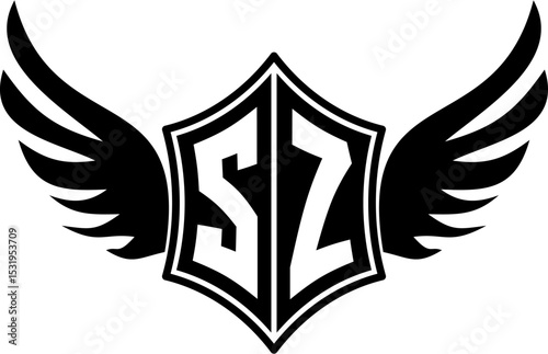 SZ logo emblem with winged and shield template