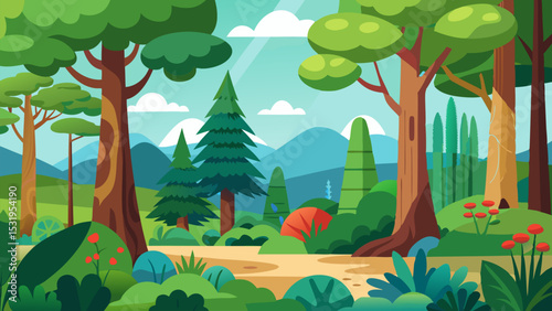 Serene Forest Landscape. Picturesque Mountain View and Lush Greenery