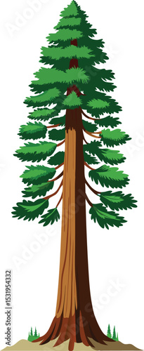 Tall Redwood Tree Vector Illustration.