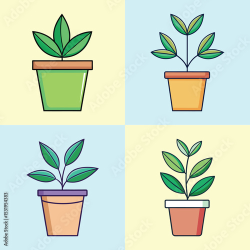Plant Pot Flat Illustration Modern Minimalist Planter Vector Design