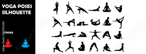 Yoga Poses Silhouette Vector Set – Meditative and Fitness Postures