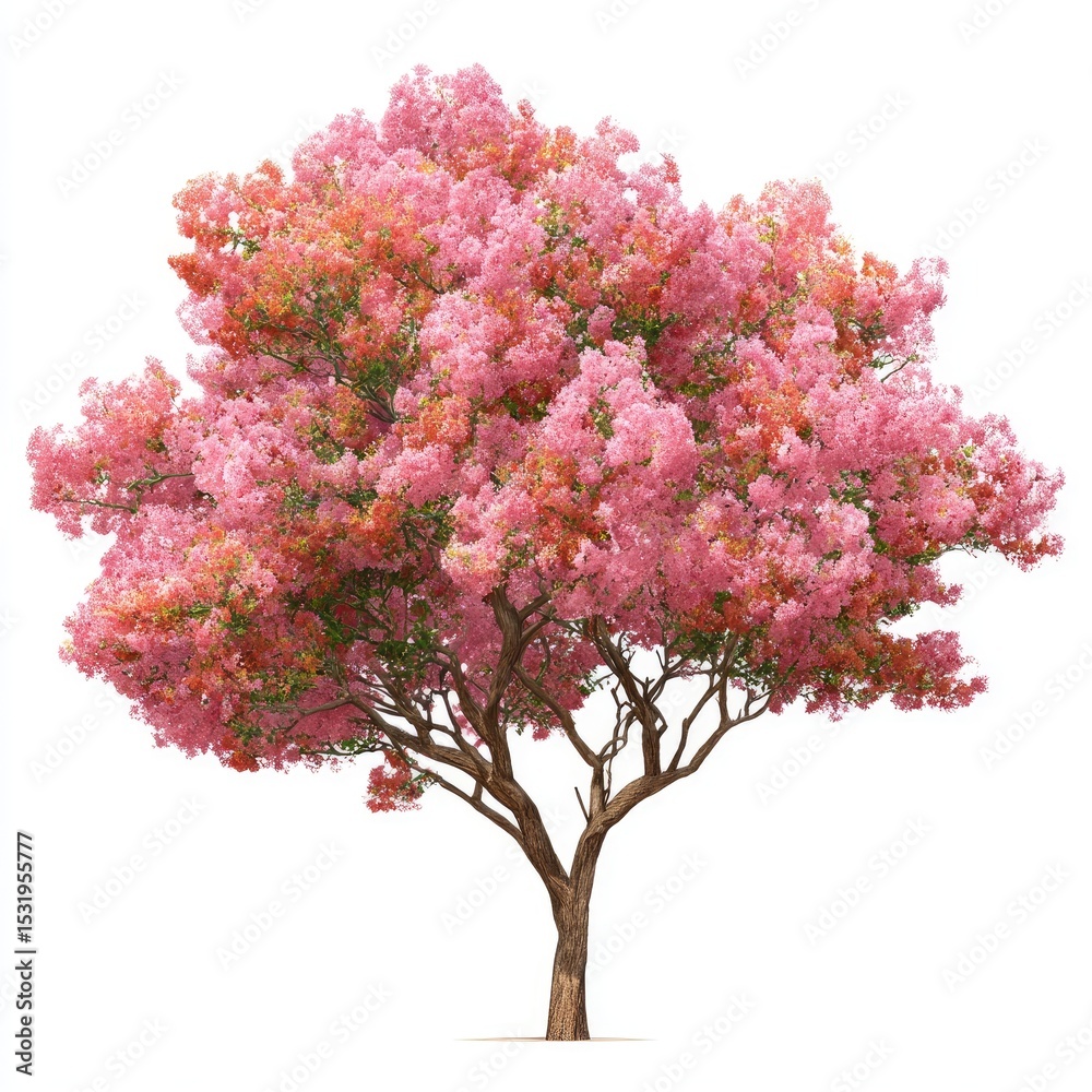 Fototapeta premium Vibrant pink flowering tree against white