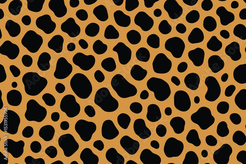 Seamless hyena fur pattern with scattered black spots on orange background