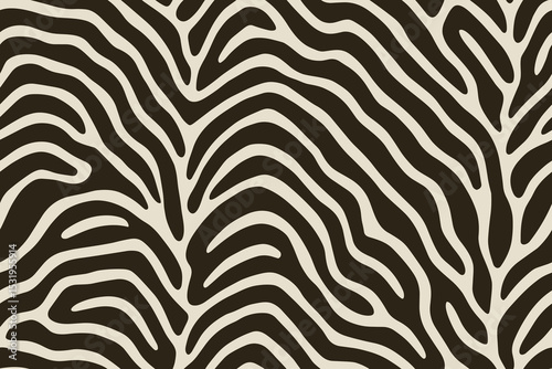 Seamless okapi stripe pattern with wavy brown lines on beige background