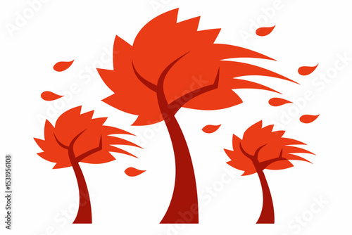 Autumn trees in a strong wind illustration