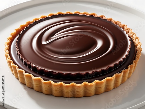 Decadent chocolate tart with glossy filling and crisp crust isolated on transparent background for branding or packaging use.