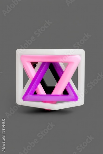 Pink Purple White Triangles Nested Inside Transparent Cube 3D Rendering