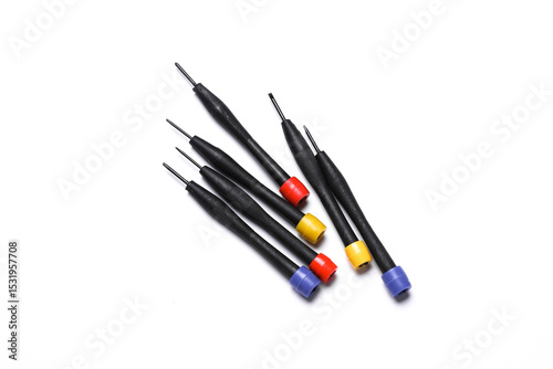 Set of collet screwdrivers on white background