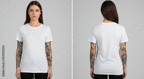 Plain white t shirt front and back model photography