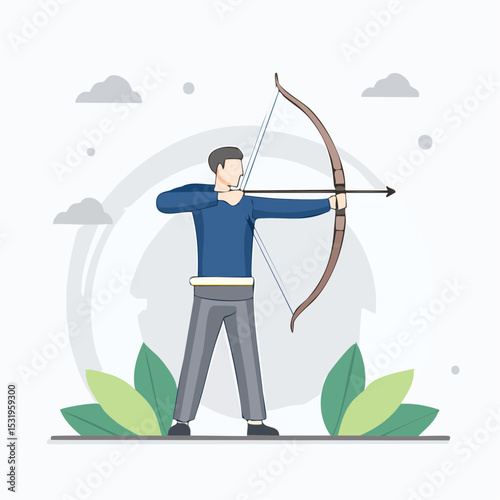 Minimalist vector of archer aiming bow with clean silhouette
