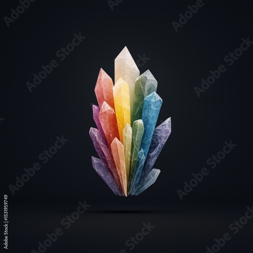 Rainbow Spectrum Low-Poly Crystal Structure