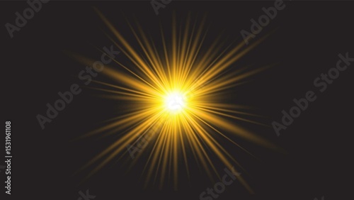 Quadro em tela A bright yellow light burst with multiple rays emanating from a central point against a dark background, symbolizing energy, explosion, or illumination