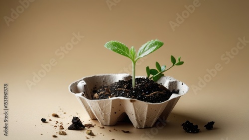 Seedlings grow from egg carton