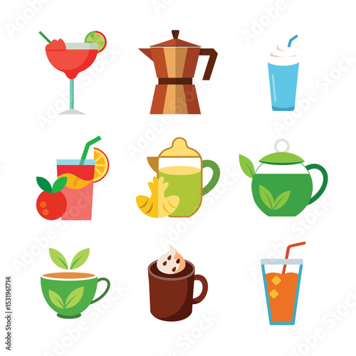 set of different drinks