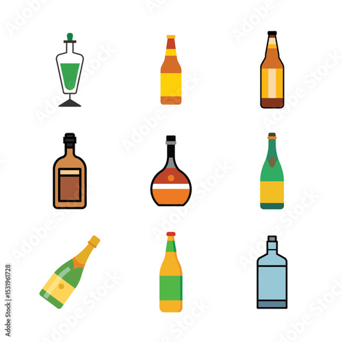 set of alcohol bottles