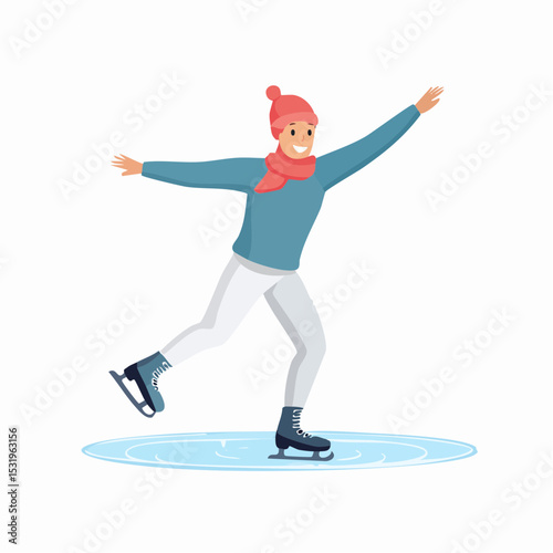 Elegant ice skater spinning mid-pose in clean minimal vector