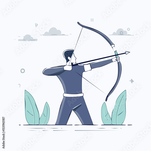 Minimalist vector of archer aiming bow with clean silhouette