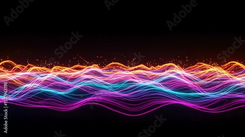 Colorful Light Waves Flowing in Dynamic Motion with Vibrant Brights and Smooth Curves for Digital Technology and Creative Visual Content