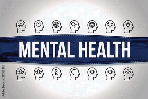 Mental Health Awareness: This illustration emphasizes the importance of mental health through symbolic head icon, encouraging self-care and well-being.