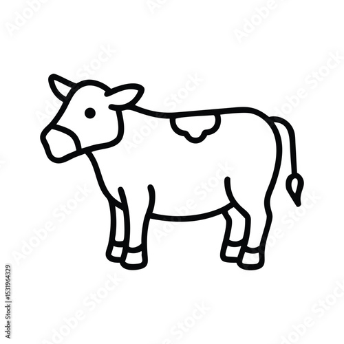 Very simple black and white line drawing of a cow Silhouette.