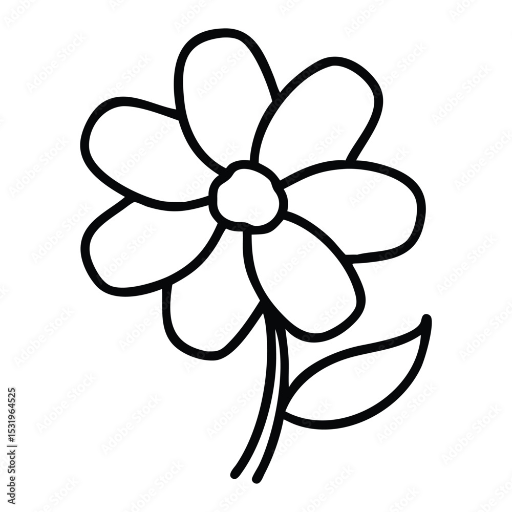 Very very simple black and white line drawing of a flower Silhouette. Very very simple black and white line drawing of a flower Silhouette.