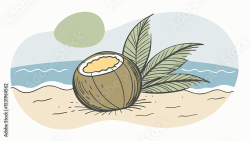 Tropical Getaway. A Serene Beach Scene with Coconut