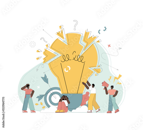 Broken light bulb. Bankruptcy. Unprofitable business. Competition. Bad business idea.eps