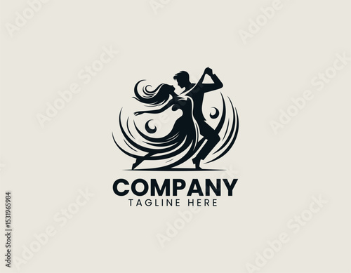 Stylish Couple Dancing Passionately Energetic Love Dynamic Vector Logo Design