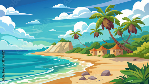 Tropical Beach Paradise. Palm Trees. Ocean. and Summer Vacation Getaway