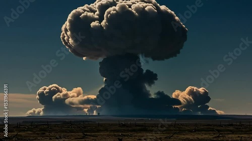 Massive Explosion with Bright Fireball and Smoke Plume in Clear Sky