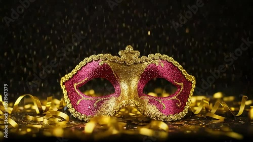Decorative Mardi Gras Mask with Glitter and Gold Details for Festive Celebrations
