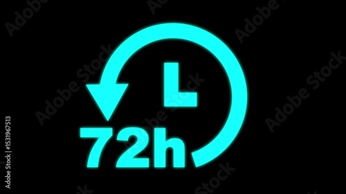 72 hours clock with circle arrow. Clock timer, time passage waiting time animation (4K) | 72 hours clock icon with moving arrows in 72 hour loop. Stopwatch animation.