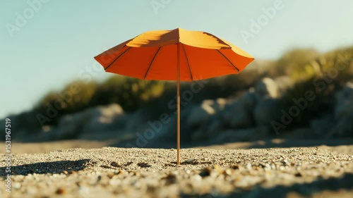 Animation of single standing umbrella on the beach