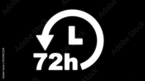 72 hours clock with circle arrow. Clock timer, time passage waiting time animation (4K) | 72 hours clock icon with moving arrows in 72 hour loop. Stopwatch animation.