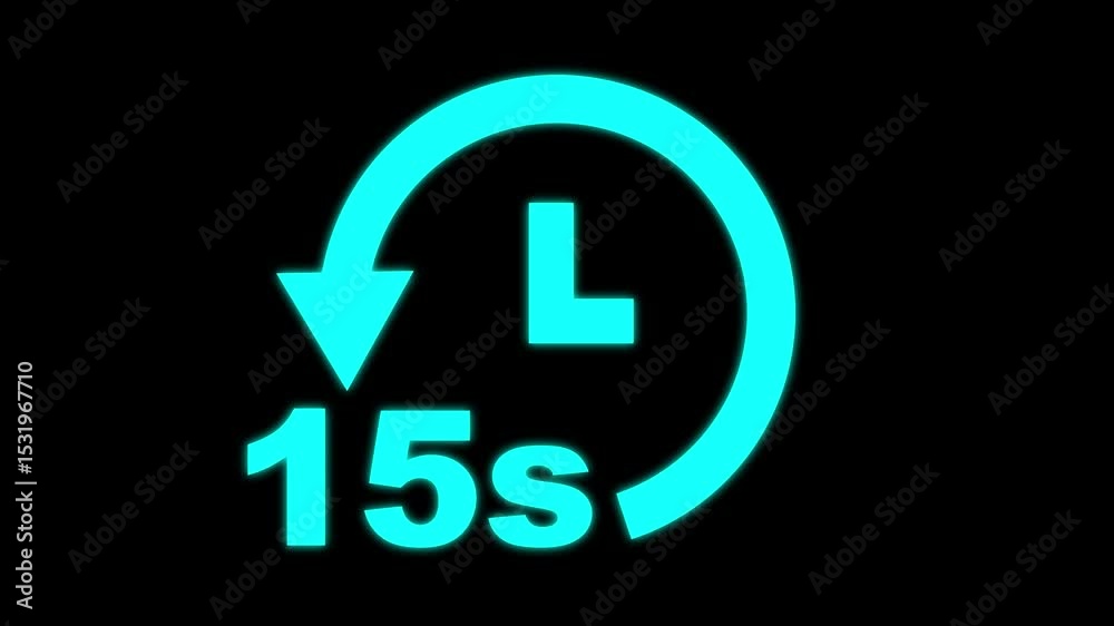 Clock 15 seconds icon, isolated on transparent background ,timer time passage waiting time animation 4k , 15 hours, 15 seconds arrow fast rotated 4k animation with alpha channel Clock stopwatch timer