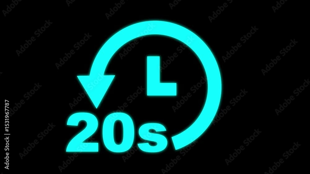 Clock 20 seconds icon, isolated on transparent background ,timer time passage waiting time animation 4k , 20 hours, 20 seconds arrow fast rotated 4k animation with alpha channel Clock stopwatch timer