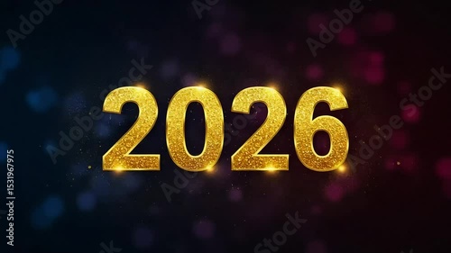Golden Glittering Number 2026 Appearing in Festive Celebration with Sparkles and Colorful Background
