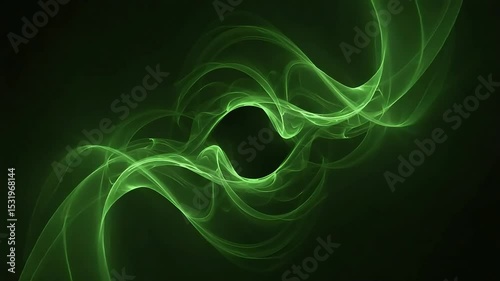 Dynamic Green Light Waves Flowing in Abstract Motion with Glowing Swirls