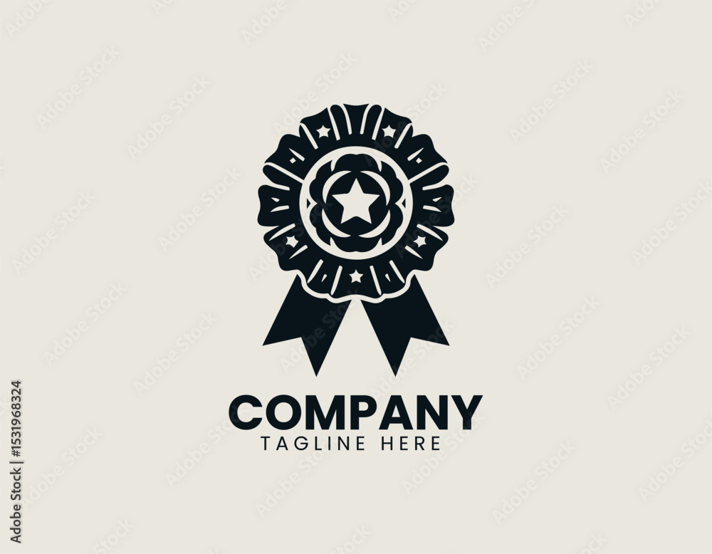 Fototapeta premium Simple Dark Rosette Ribbon White Star Center Elegant Award Vector Logo Design